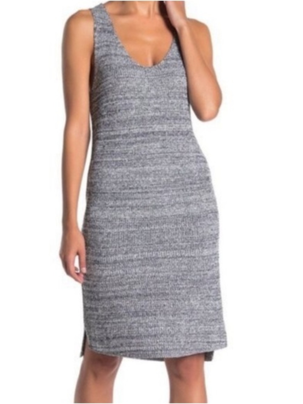 Susina Marled Gray Knit Scoop Midi Dress